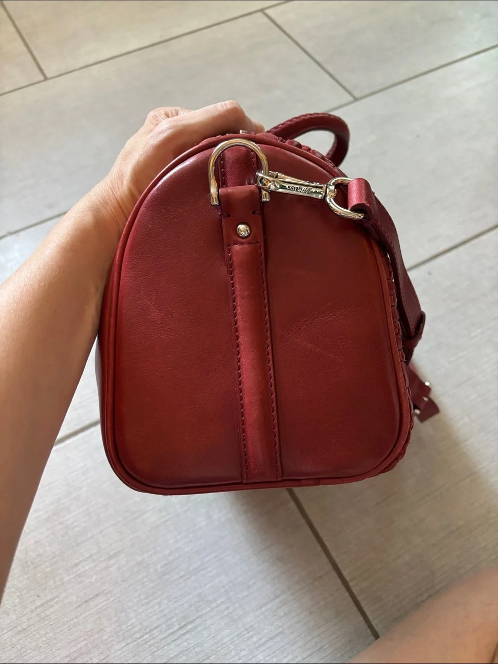 Brighton Ferrara VEREDA Red Woven Leather Satchel Bag Handbag
